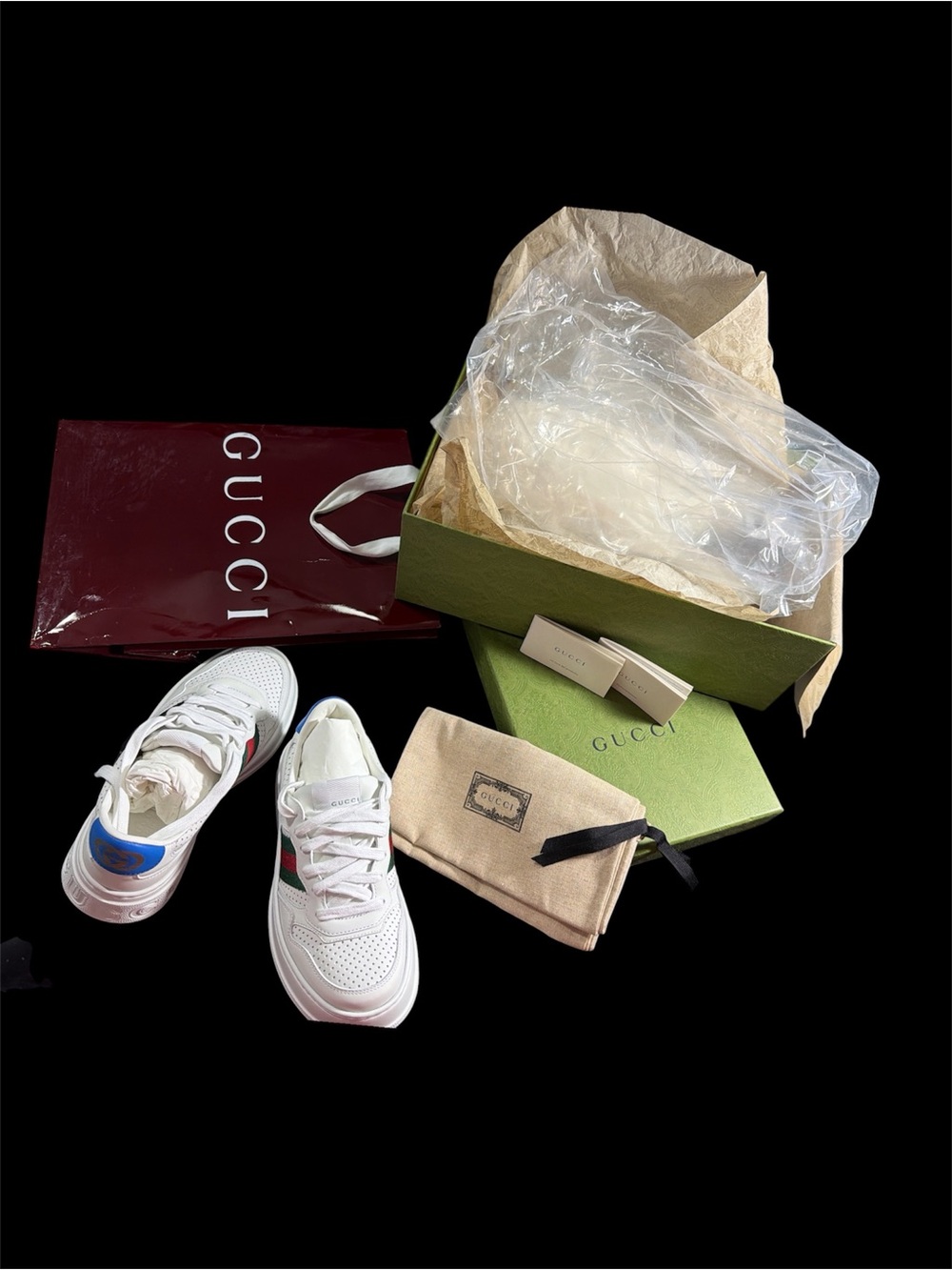 Gucci White Leather Sneakers with Iconic Web Stripe